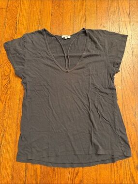 LNA Women's Dark Charcoal V-Neck Short Sleeve Tee